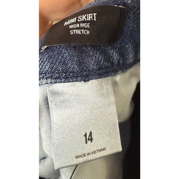 Express Women High Waisted Floral Denim Mini Skirt size 14 Blue Festival New - Picture 7 of 8